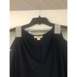 Prelude Cold Shoulder Dress Rhinestone Embellished Shoulder Navy Blue Size 14